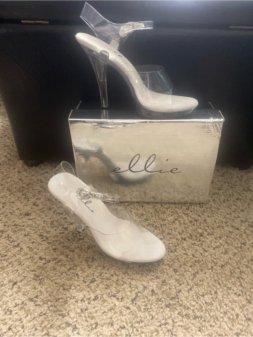 Ellie White Clear Strap Stiletto Heels